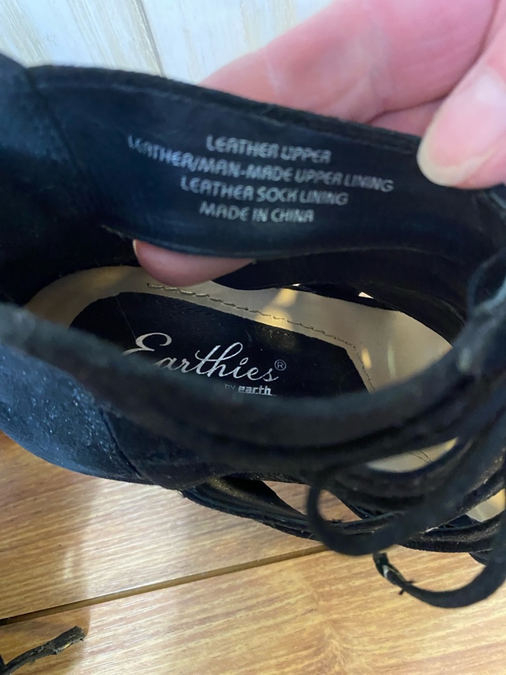 Earthies Black Suede Lace-Up Strappy Block Heel Sandals - Picture 3 of 5